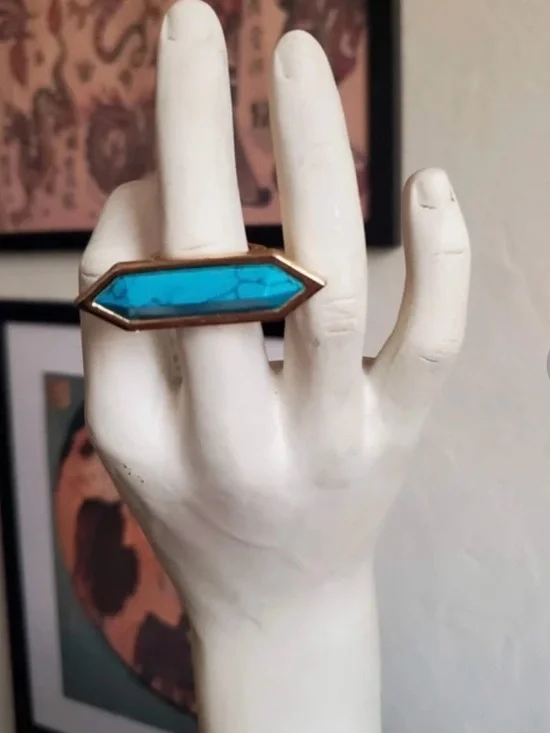 CC Skye Turquoise Hexagonal Gold-Trim Ring - Picture 8 of 8